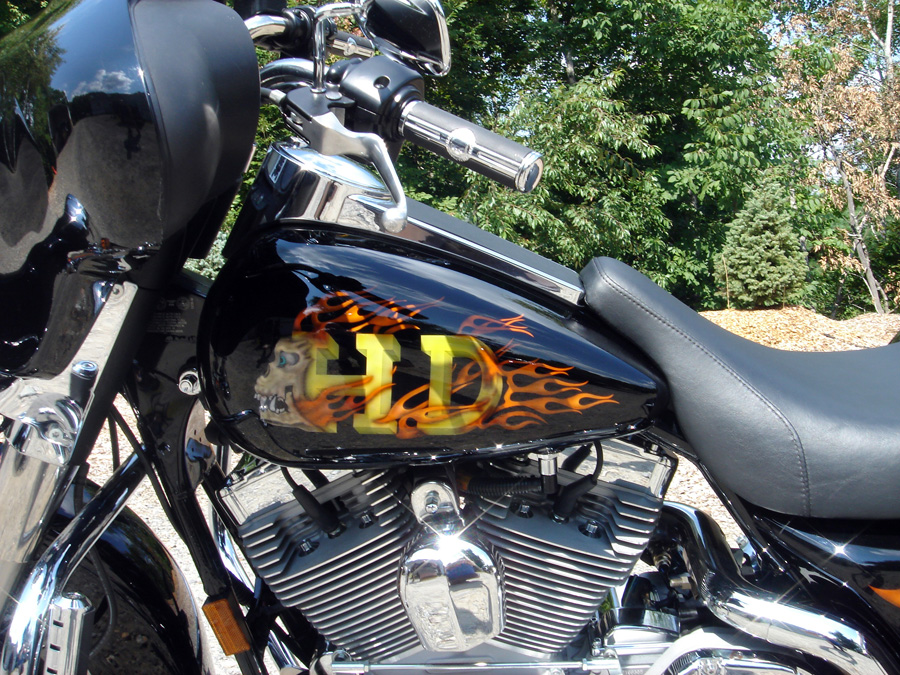 Harley Custom Paint Airbrushed Skulls with Fire and Flames FLHT